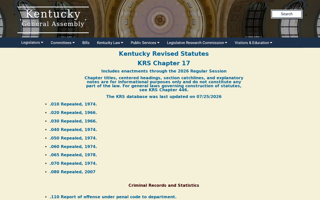 Kentucky Chapter 17 law for Monroe County sex offender registry duties